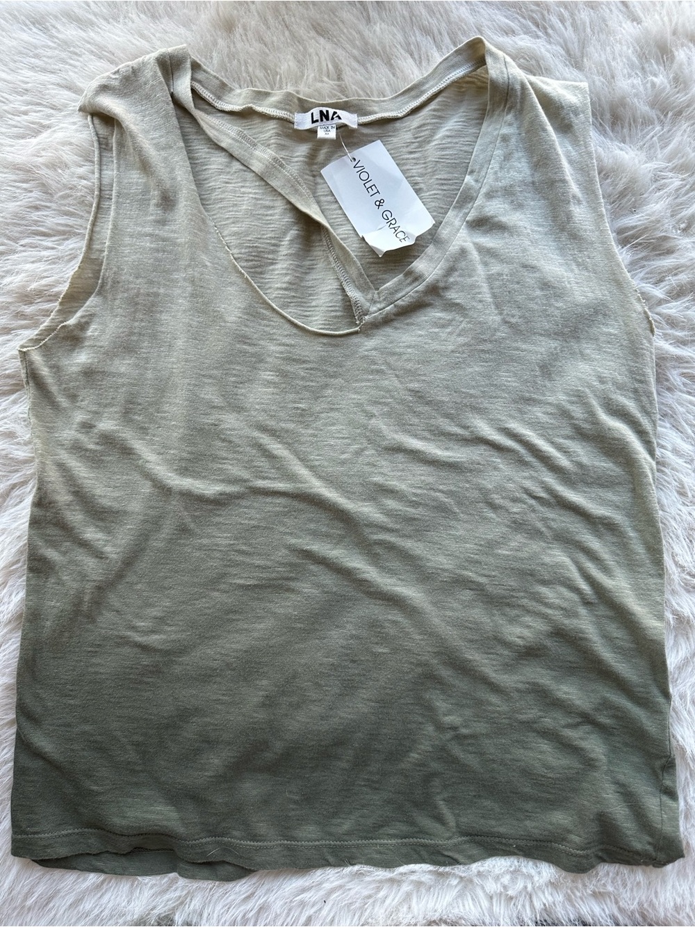 LNA Olive Ombre Medium Scoop V-Neck Tank made in USA - Picture 7 of 8